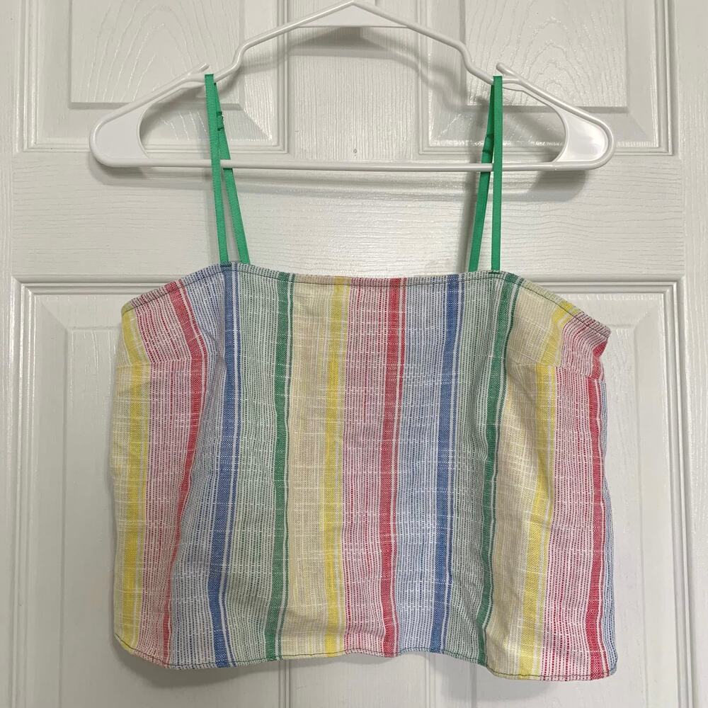 Urban Outfitters Rainbow stripe linen blend crop top small
